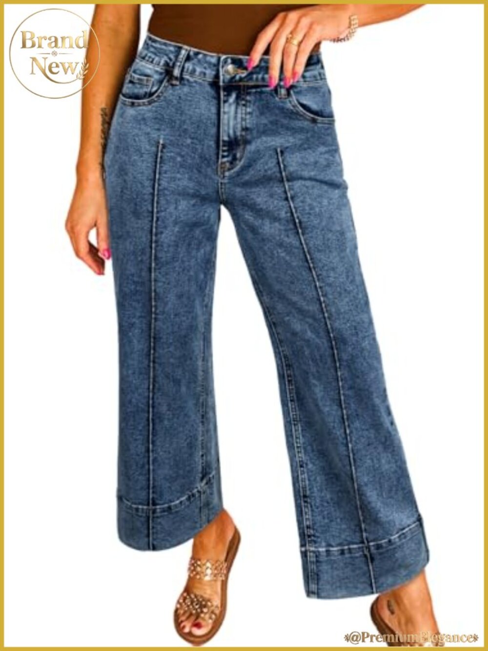 High Waisted Wide Leg Jeans Cropped Ankle Denim Stretch Tummy Control